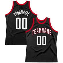 Load image into Gallery viewer, Custom Black White-Red Authentic Throwback Basketball Jersey