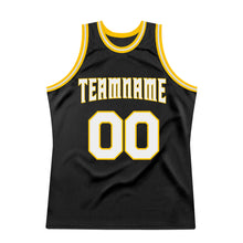 Load image into Gallery viewer, Custom Black White-Gold Authentic Throwback Basketball Jersey