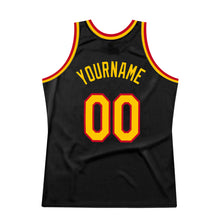 Laden Sie das Bild in den Galerie-Viewer, Custom Black Gold-Red Authentic Throwback Basketball Jersey