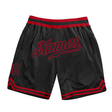 Load image into Gallery viewer, Custom Black Black-Red Authentic Throwback Basketball Shorts