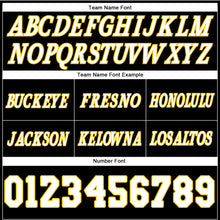 Laden Sie das Bild in den Galerie-Viewer, Custom Black White-Gold Authentic Throwback Basketball Shorts