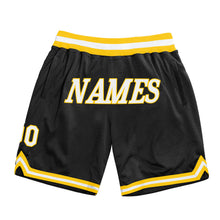 Laden Sie das Bild in den Galerie-Viewer, Custom Black White-Gold Authentic Throwback Basketball Shorts