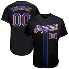 Load image into Gallery viewer, Custom Black Royal-Orange Authentic Baseball Jersey