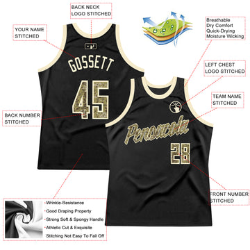 Custom Black Camo-Cream Authentic Throwback Basketball Jersey