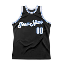 Load image into Gallery viewer, Custom Black White-Light Blue Authentic Throwback Basketball Jersey