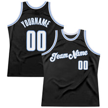 Load image into Gallery viewer, Custom Black White-Light Blue Authentic Throwback Basketball Jersey