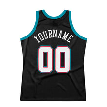Load image into Gallery viewer, Custom Black White-Teal Authentic Throwback Basketball Jersey