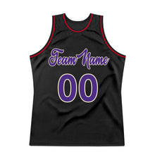 Load image into Gallery viewer, Custom Black Purple-Red Authentic Throwback Basketball Jersey