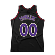 Load image into Gallery viewer, Custom Black Purple-Red Authentic Throwback Basketball Jersey