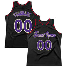 Load image into Gallery viewer, Custom Black Purple-Red Authentic Throwback Basketball Jersey