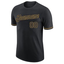 Laden Sie das Bild in den Galerie-Viewer, Custom Black Black-Old Gold Performance T-Shirt
