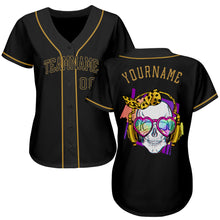 Load image into Gallery viewer, Custom Black Black-Old Gold Authentic Skull Fashion Baseball Jersey