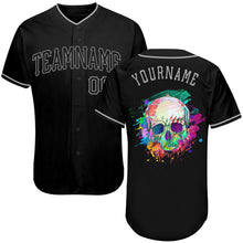Load image into Gallery viewer, Custom Black Black-Gray Authentic Skull Fashion Baseball Jersey