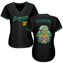 Load image into Gallery viewer, Custom Black Kelly Green-Gold Authentic Skull Pineapple Head Baseball Jersey