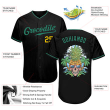 Load image into Gallery viewer, Custom Black Kelly Green-Gold Authentic Skull Pineapple Head Baseball Jersey