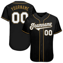 Load image into Gallery viewer, Custom Black White-Old Gold Authentic Baseball Jersey