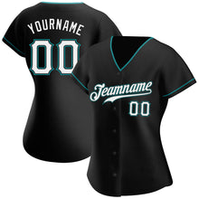 Load image into Gallery viewer, Custom Black White-Teal Authentic Baseball Jersey