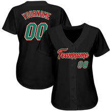 Load image into Gallery viewer, Custom Black Kelly Green-Red Authentic Baseball Jersey