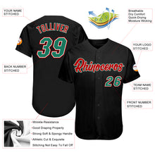 Load image into Gallery viewer, Custom Black Kelly Green-Red Authentic Baseball Jersey