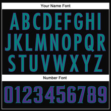 Laden Sie das Bild in den Galerie-Viewer, Custom Black Purple-Aqua Mesh Authentic Throwback Football Jersey