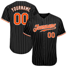 Load image into Gallery viewer, Custom Black White Pinstripe Orange-White Authentic Baseball Jersey