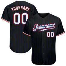 Load image into Gallery viewer, Custom Black Royal Pinstripe White-Red Authentic Baseball Jersey