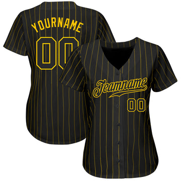 Custom Black Gold Pinstripe Black-Gold Authentic Baseball Jersey