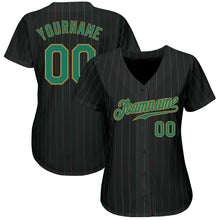 Load image into Gallery viewer, Custom Black Kelly Green Pinstripe Kelly Green-Old Gold Authentic Baseball Jersey