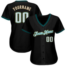Load image into Gallery viewer, Custom Black White-Teal Authentic Baseball Jersey