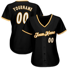 Load image into Gallery viewer, Custom Black White-Gold Authentic Baseball Jersey