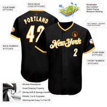 Load image into Gallery viewer, Custom Black White-Gold Authentic Baseball Jersey