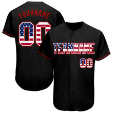 Load image into Gallery viewer, Custom Black USA Flag-Red Authentic Baseball Jersey