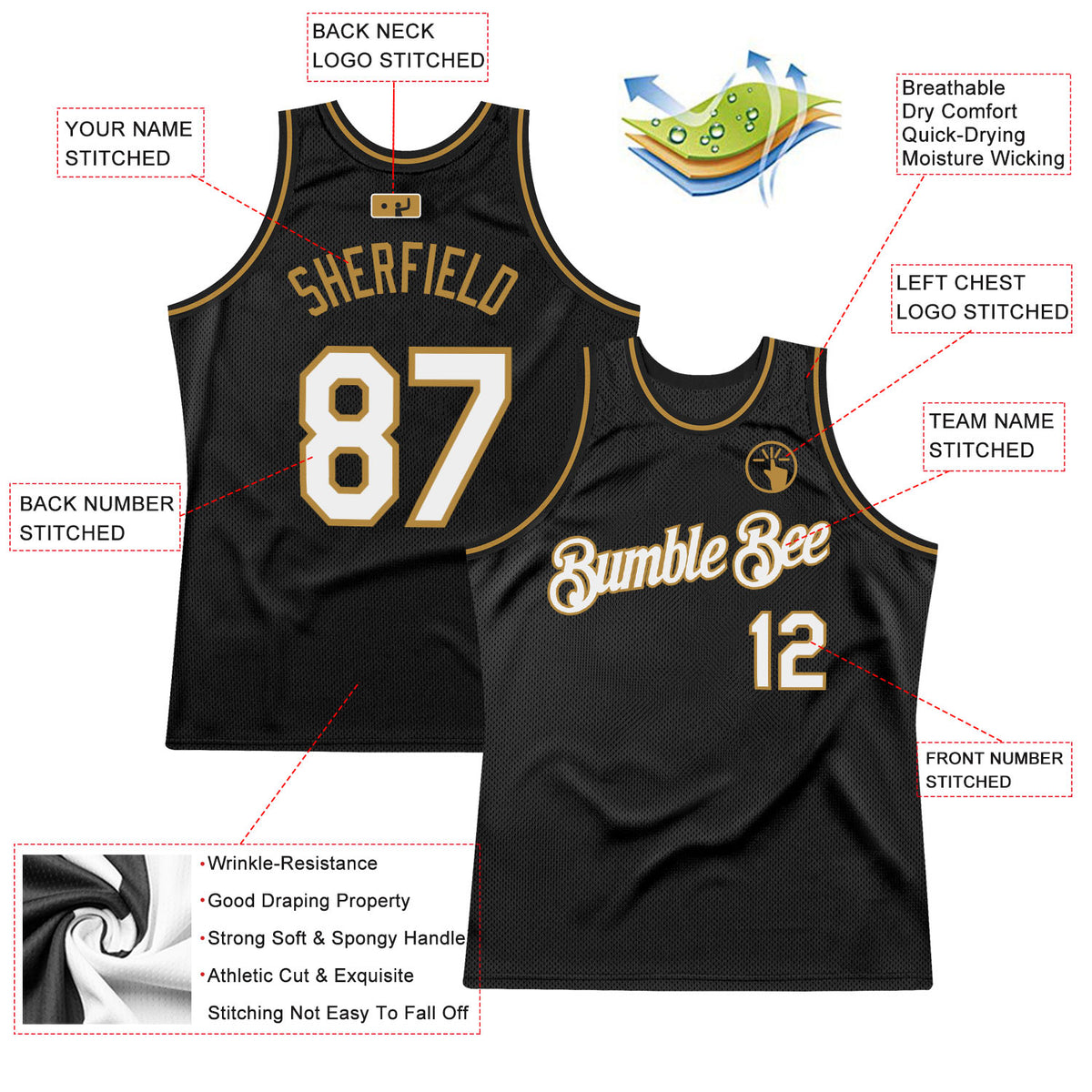 Cheap Custom Black White-Old Gold Authentic Throwback Basketball Jersey  Free Shipping – CustomJerseysPro