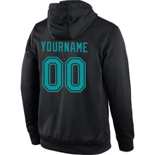 Load image into Gallery viewer, Custom Stitched Black Aqua Sports Pullover Sweatshirt Hoodie