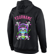 Load image into Gallery viewer, Custom Stitched Black Pink-Light Blue 3D Skull Fashion Sports Pullover Sweatshirt Hoodie
