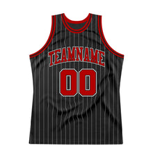Load image into Gallery viewer, Custom Black White Pinstripe Red-White Authentic Basketball Jersey