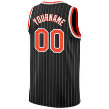 Load image into Gallery viewer, Custom Black White Pinstripe Orange-White Authentic Basketball Jersey
