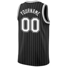 Load image into Gallery viewer, Custom Black White Pinstripe White-Gray Authentic Basketball Jersey
