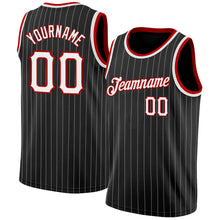 Load image into Gallery viewer, Custom Black White Pinstripe White-Red Authentic Basketball Jersey