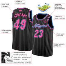 Laden Sie das Bild in den Galerie-Viewer, Custom Black White Pinstripe Pink-Light Blue Authentic Basketball Jersey