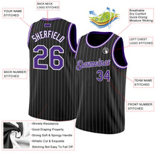 Загрузить изображение в средство просмотра галереи, Custom Black White Pinstripe Purple-White Authentic Basketball Jersey