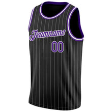 Загрузить изображение в средство просмотра галереи, Custom Black White Pinstripe Purple-White Authentic Basketball Jersey
