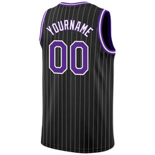 Загрузить изображение в средство просмотра галереи, Custom Black White Pinstripe Purple-White Authentic Basketball Jersey
