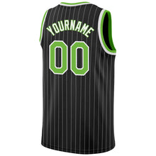 Load image into Gallery viewer, Custom Black White Pinstripe Neon Green-White Authentic Basketball Jersey