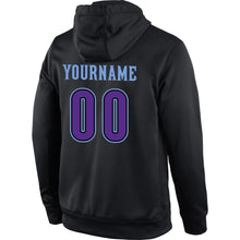Load image into Gallery viewer, Custom Stitched Black Purple-Light Blue Sports Pullover Sweatshirt Hoodie