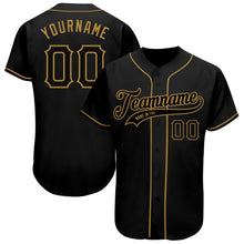 Load image into Gallery viewer, Custom Black Black-Old Gold Authentic Baseball Jersey