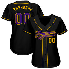 Charger l'image dans la galerie, Custom Black Purple-Gold Authentic Baseball Jersey