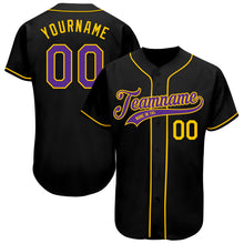 Charger l'image dans la galerie, Custom Black Purple-Gold Authentic Baseball Jersey