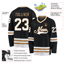 Загрузить изображение в средство просмотра галереи, Custom Black White-Old Gold Hockey Jersey