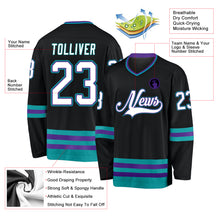 Загрузить изображение в средство просмотра галереи, Custom Black White-Teal Hockey Jersey